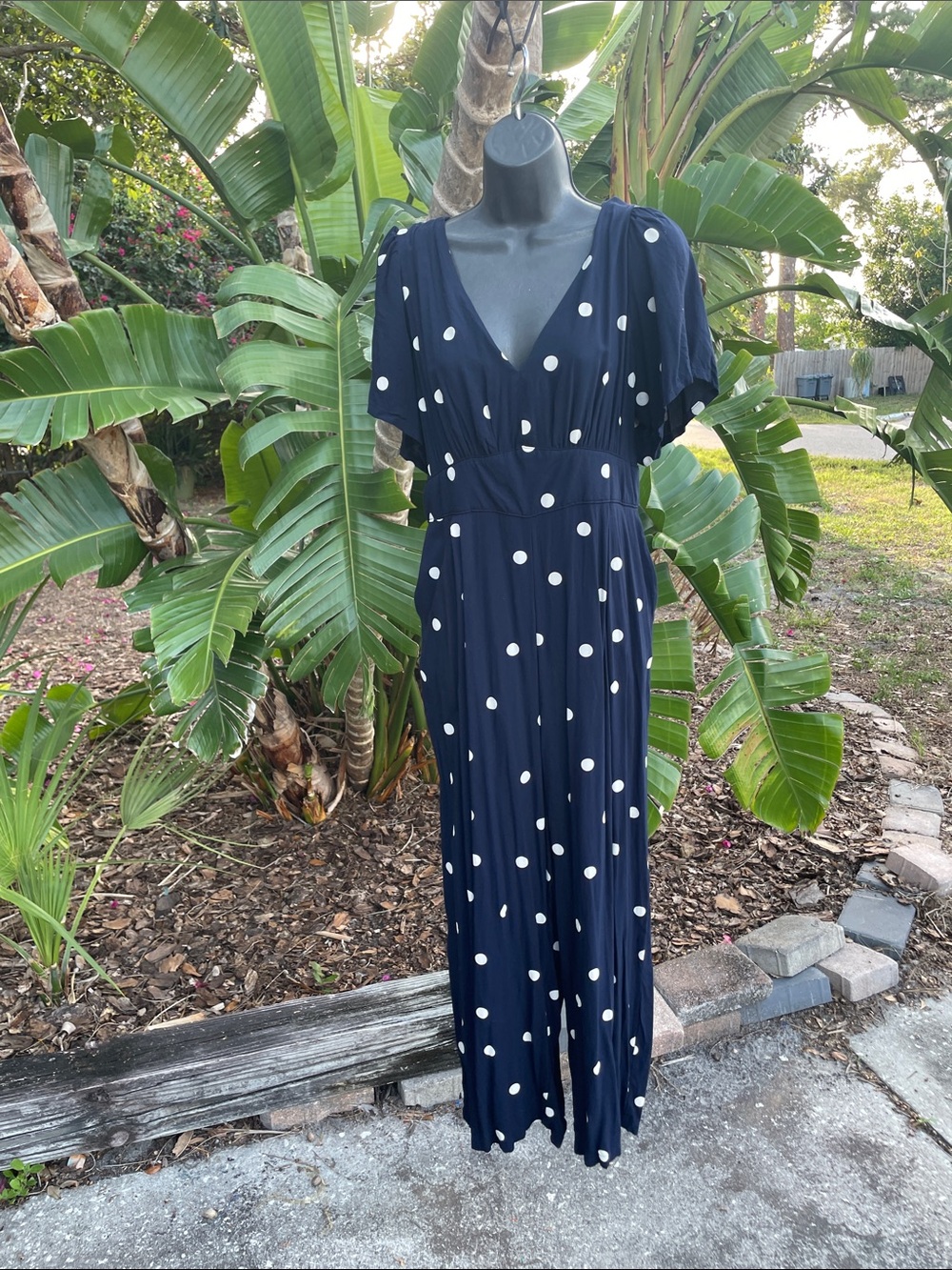 polkadot cropped jumpsuit with pockets